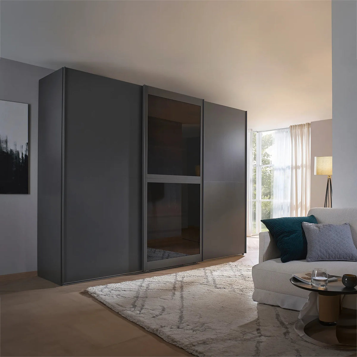 Lumis Graphite 3 Door Sliding Wardrobe styles in a room