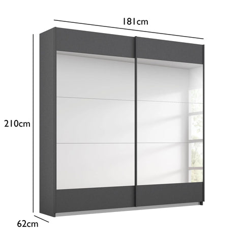 Mali 181cm Graphite & Mirror Sliding Door Wardrobe