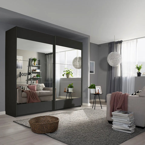 Mali Graphite & Mirror Sliding Door Wardrobe - Pendle Village Furniture