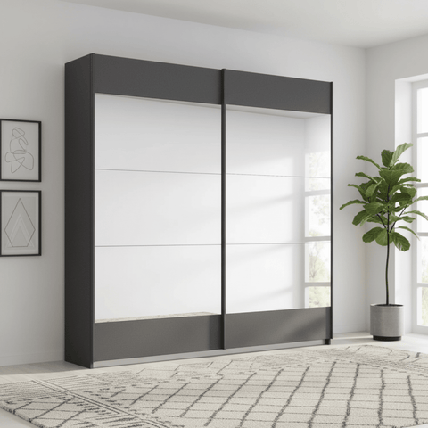 Mali Graphite & Mirror Sliding Door Wardrobe - Width 181cm 
