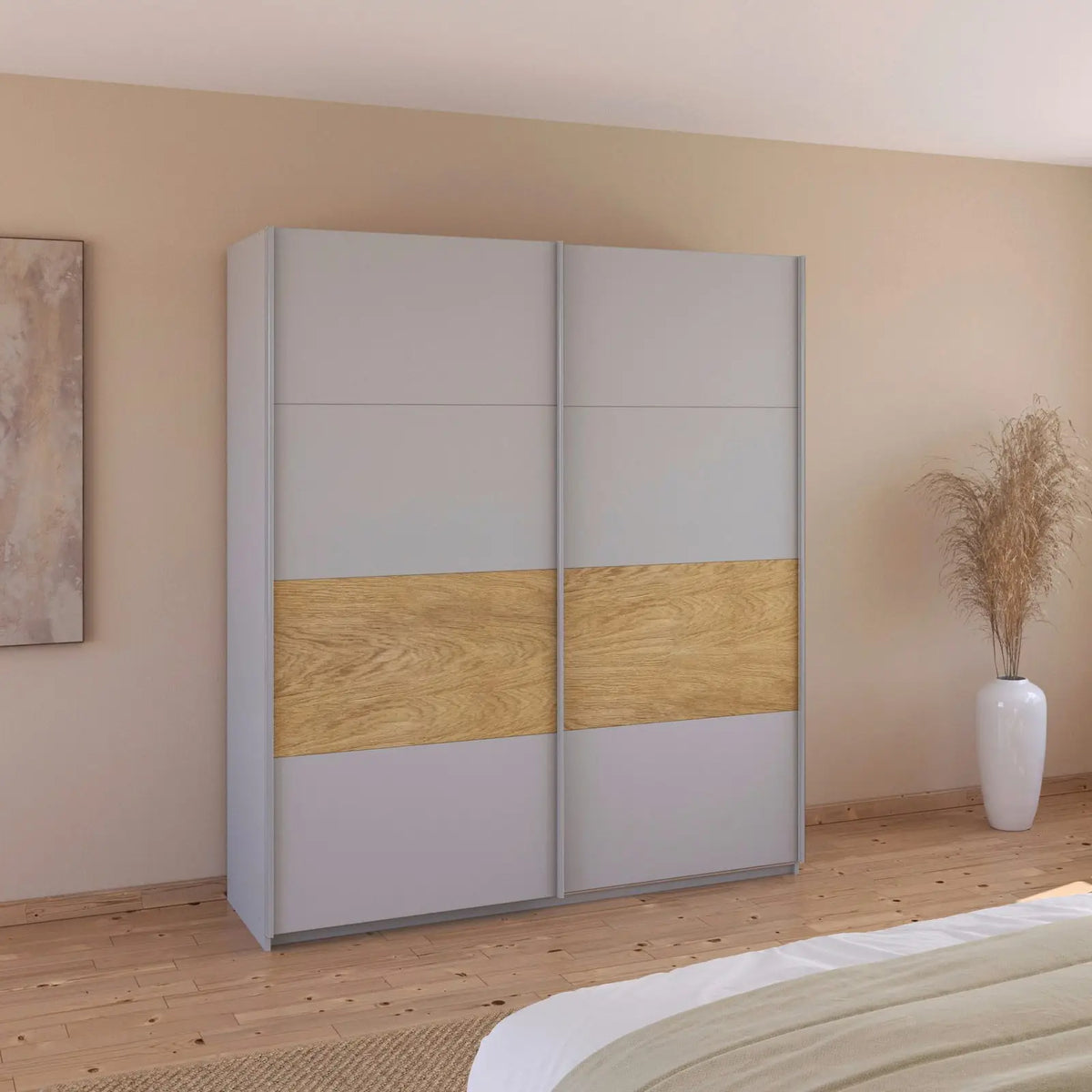 Rauch Marburg Silk Grey 2 Door Sliding Wardrobe - Pendle Village Furniture