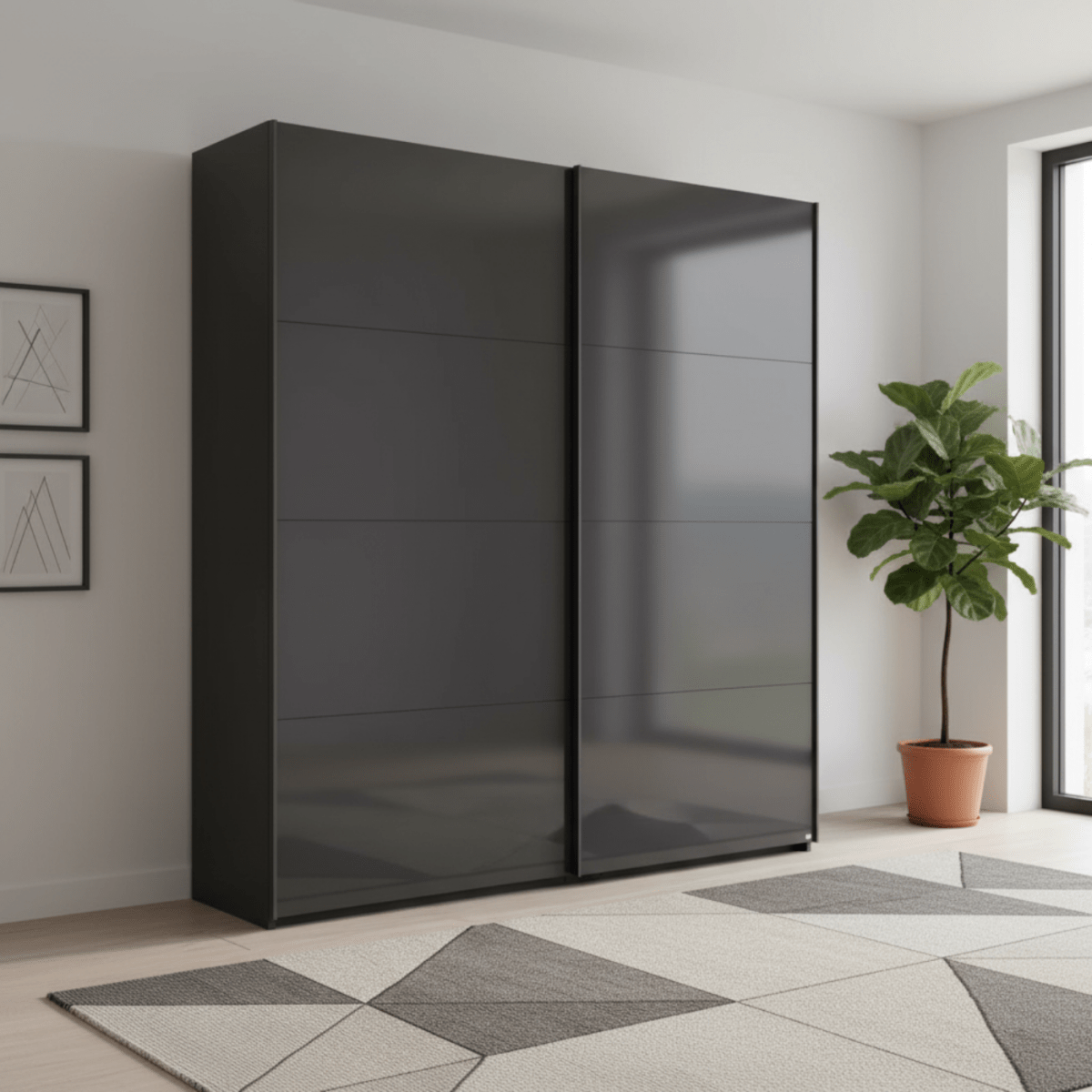 Rauch Forms Basalt Glass 2 Door Slider Wardrobe - Free Assembly
