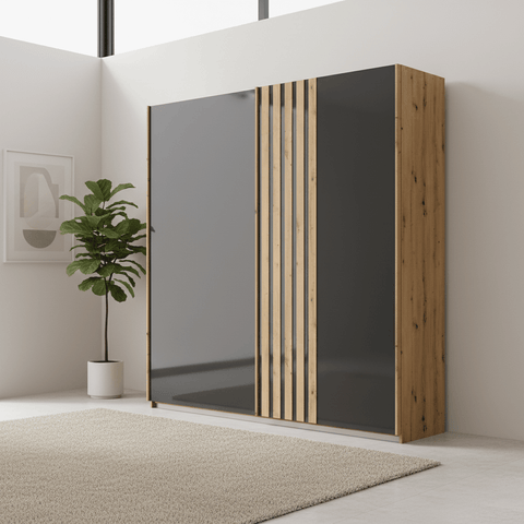 Rauch Mosbach Basalt Glass Sliding Door Wardrobe - W181cm
