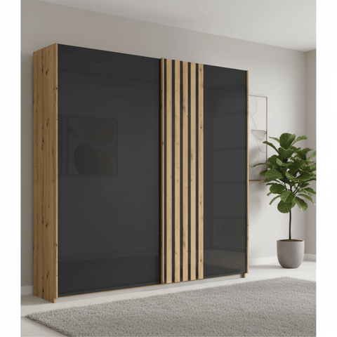 Rauch Mosbach Basalt Glass Sliding Door Wardrobe - W181cm 