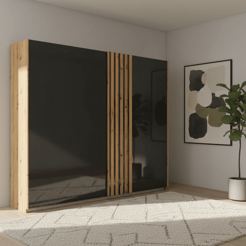 Rauch Mosbach Basalt Glass Sliding Door Wardrobe - W226cm 
