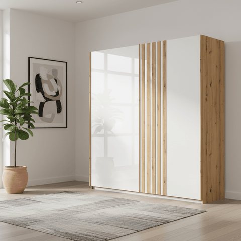 Rauch Mosbach White Glass Sliding Door Wardrobe - W181cm