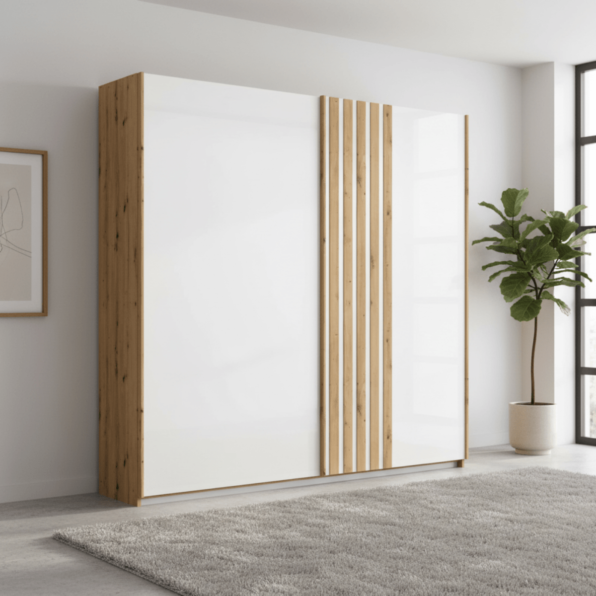 Rauch Mosbach White Glass Sliding Door Wardrobe - W181cm