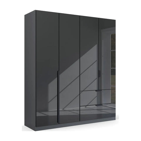 Mulheim 4 Door Basalt Glass Wardrobe with Drawers and Mirror - Pendle Village Furniture
