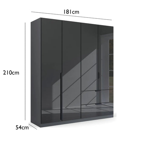 Mulheim 4 Door Basalt Glass Wardrobe with Drawers and Mirror - Pendle Village Furniture