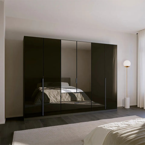 Rauch Mulheim 6 Door Basalt Glass Wardrobe with Mirror and Drawers  