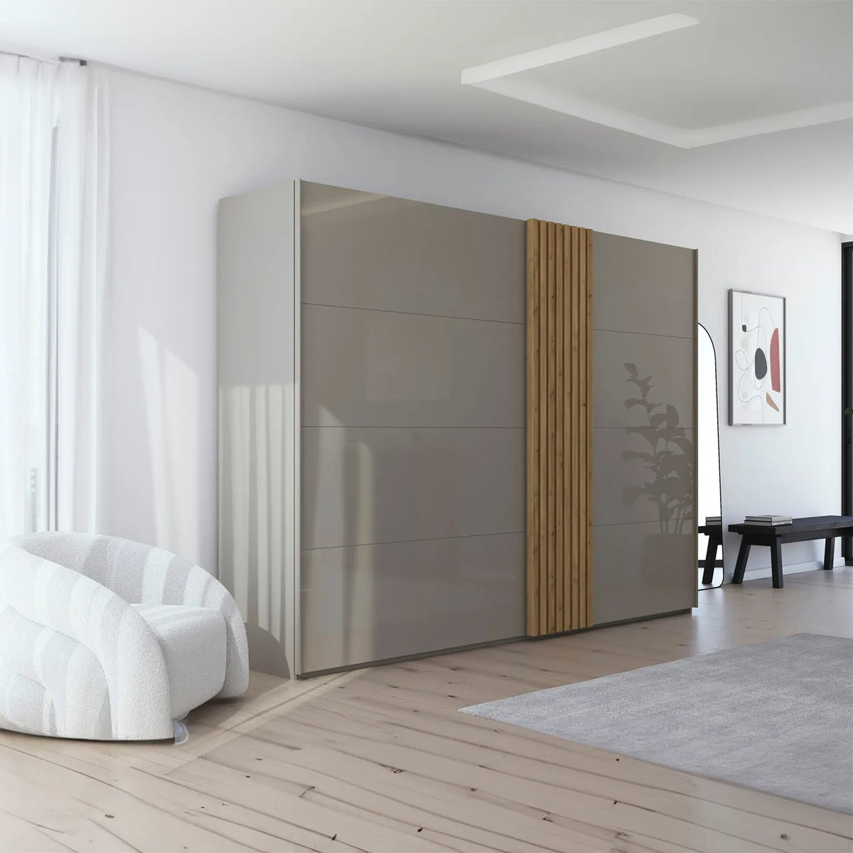 Rauch Tegra Fusion Fango Glass and Wild Oak Sliding Door Wardrobe - Pendle Village Furniture