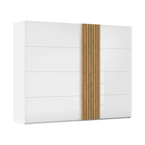 Rauch Tegra Fusion White Glass and Wild Oak Sliding Door Wardrobe - Pendle Village Furniture