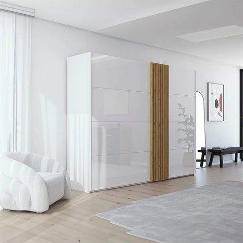 Rauch Tegra Fusion White Glass and Wild Oak Sliding Door Wardrobe - Pendle Village Furniture