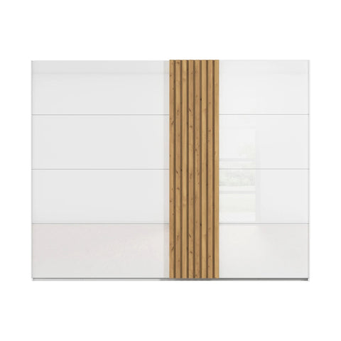 Rauch Tegra Fusion White Glass and Wild Oak Sliding Door Wardrobe - Pendle Village Furniture