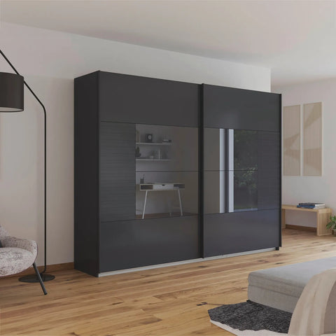 Novaro Graphite & Basalt Glass Sliding Door Wardrobe - Pendle Village Furniture