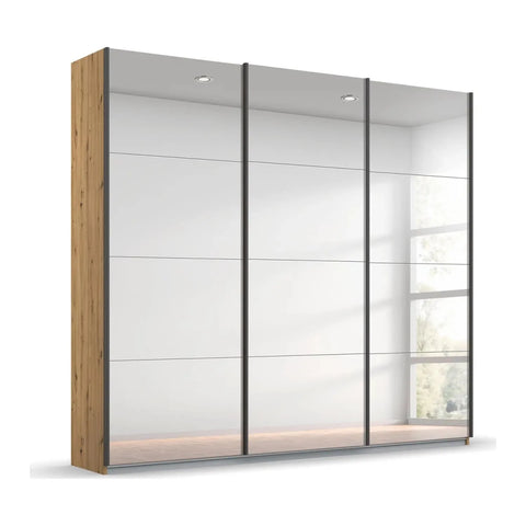 Rauch Prism Artisan Oak 3 Door Full Mirror Sliding Wardrobe, Dimensions: Width 203cm, Height 210cm or 229cm and Depth is 62cm - 001