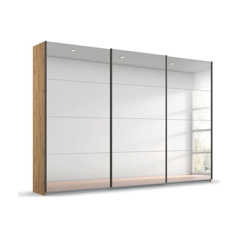 Rauch Prism Metallic Grey 3 Door Full Mirror Sliding Wardrobe - 271cm