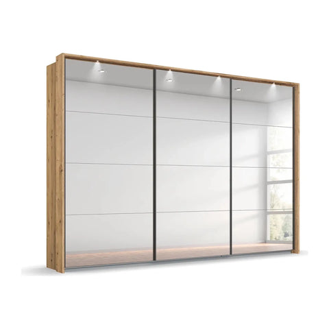 Rauch Prism Metallic Grey 3 Door Full Mirror Sliding Wardrobe - 271cm