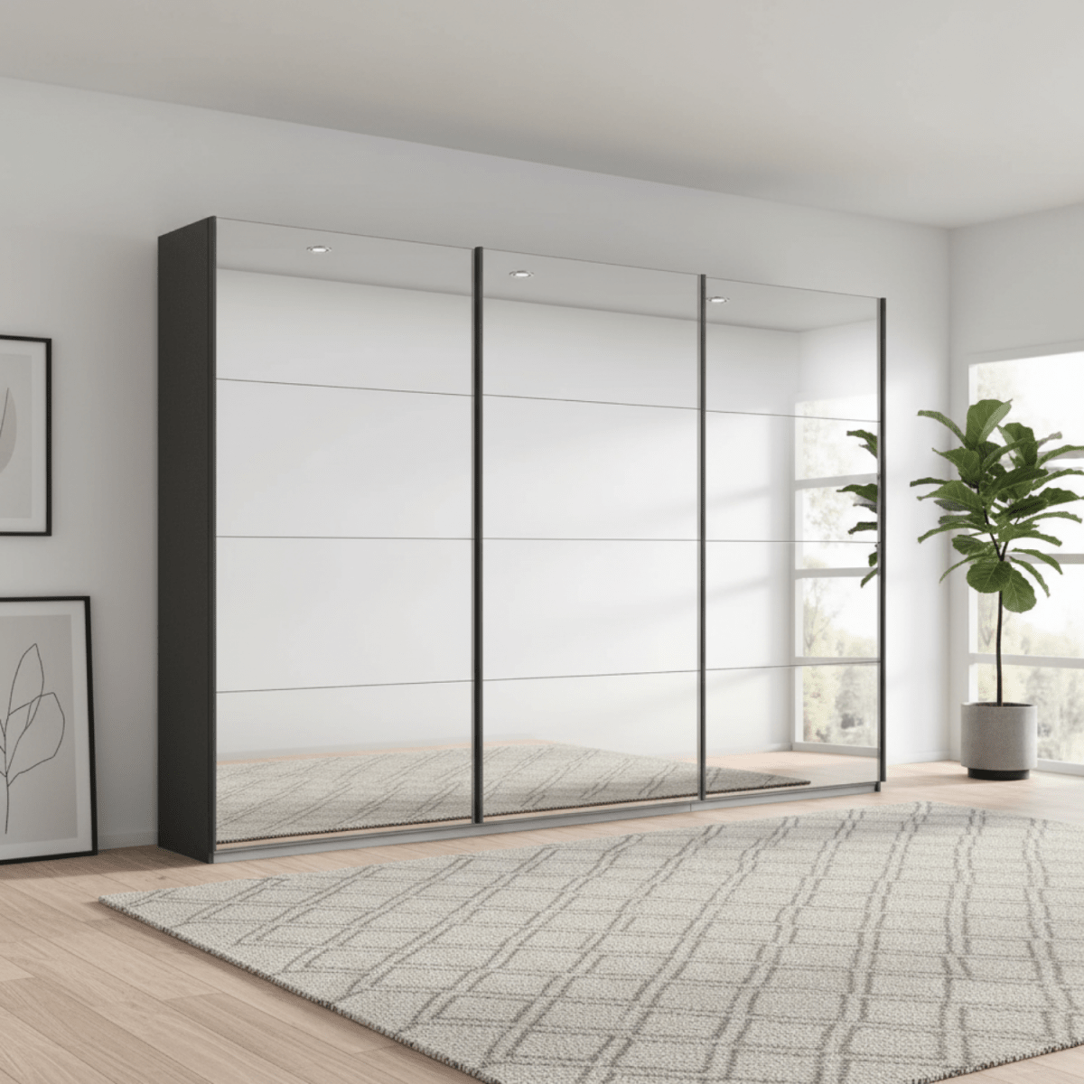 Rauch Prism Metallic Grey 3 Door Full Mirror Sliding Wardrobe - 271cm