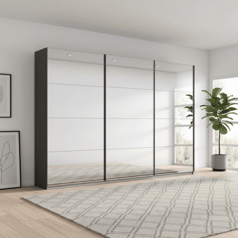 Rauch Prism Metallic Grey 3 Door Full Mirror Sliding Wardrobe - 271cm