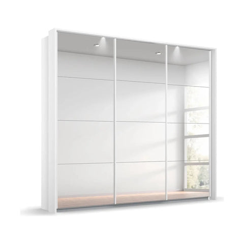 Rauch Prism Wardrobe Carcase White Front Full Mirror.  Width 203cm, Height 210cm and 229cm. We will deliver and Assemble Free of Charge - With Passepartout Light Frame 