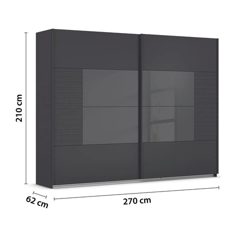 Novaro Graphite & Basalt Glass Sliding Door Wardrobe - Pendle Village Furniture