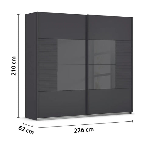 Novaro Graphite & Basalt Glass Sliding Door Wardrobe - Pendle Village Furniture