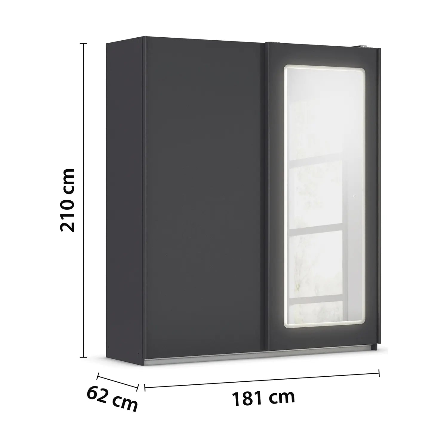 Arezzo Graphite 2 Door Sliding Wardrobe With Integrated LED Lighting - Pendle Village Furniture