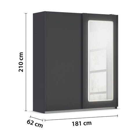 Arezzo Graphite 2 Door Sliding Wardrobe With Integrated LED Lighting - Pendle Village Furniture