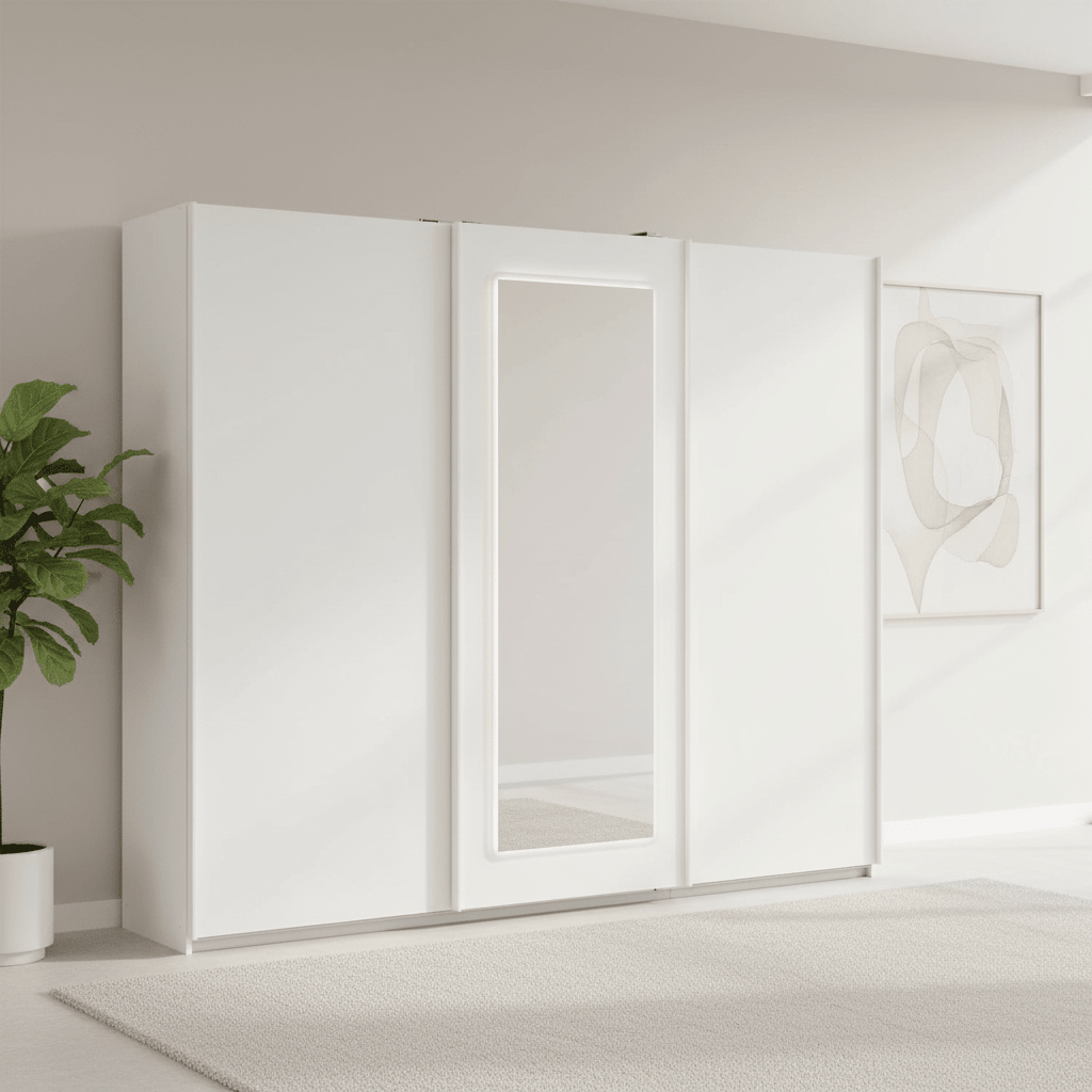 Arezzo Alpine White 3 Door Sliding Wardrobe With Integrated LED Lighting