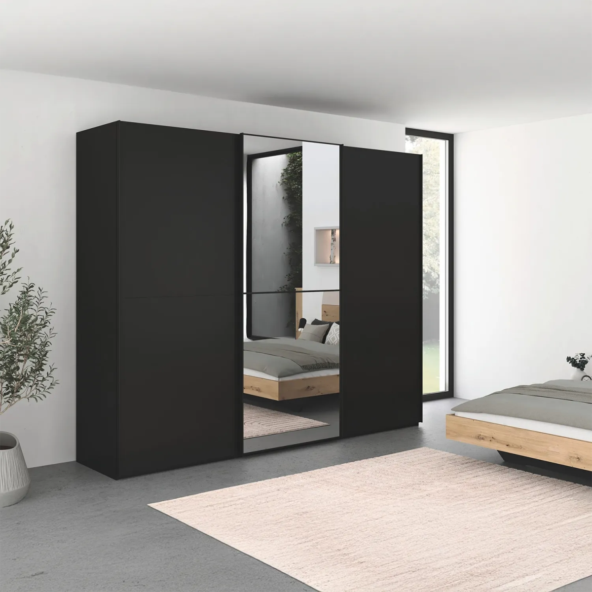 Supreme Duo Black Glass & Mirror 3 Door Sliding Door Wardrobe