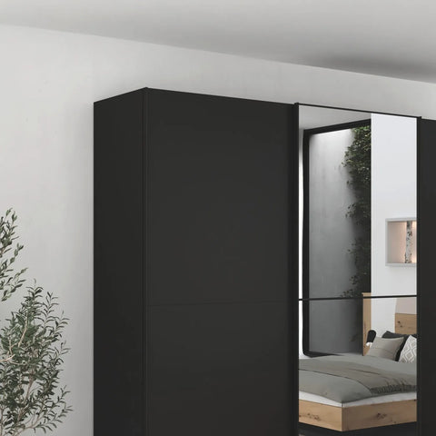 Supreme Duo Black Glass & Mirror 3 Door Sliding Door Wardrobe