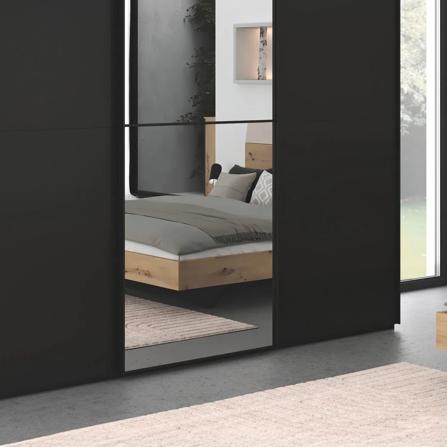 Supreme Duo Black Glass & Mirror 3 Door Sliding Door Wardrobe
