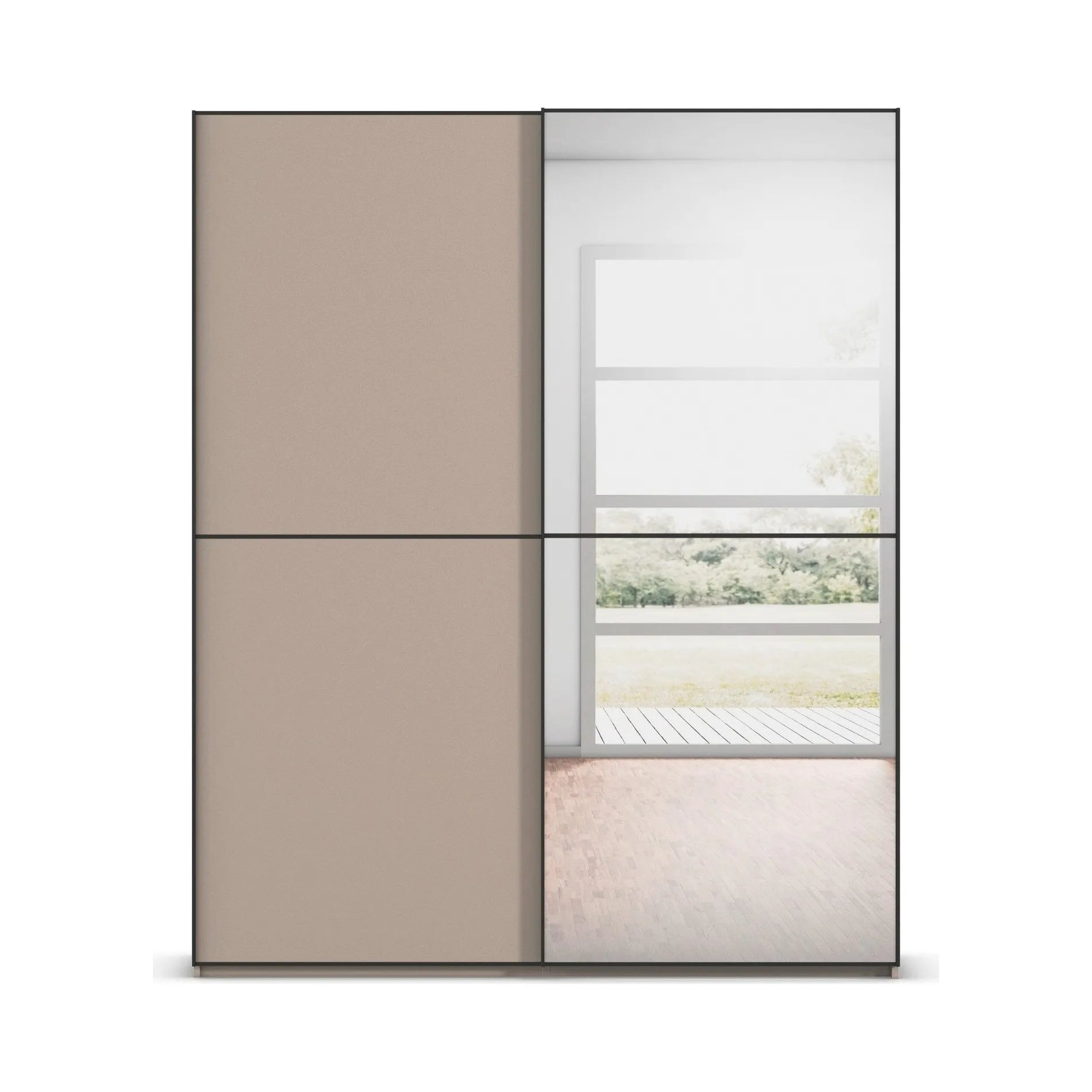 Supreme Duo Fango 2 Door Sliding Wardrobe with Mirror & Black Trim
