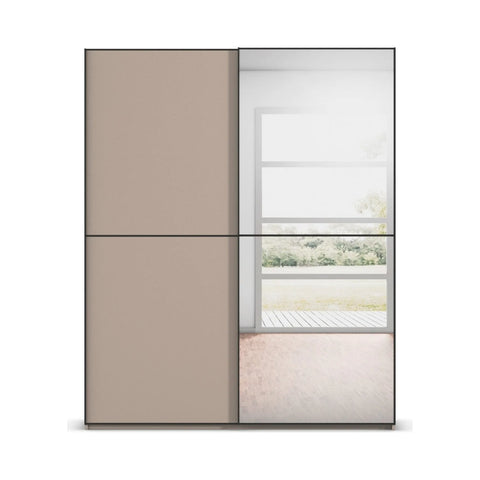 Supreme Duo Fango 2 Door Sliding Wardrobe with Mirror & Black Trim