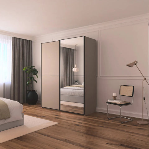 Supreme Duo Fango 2 Door Sliding Wardrobe with Mirror & Black Trim