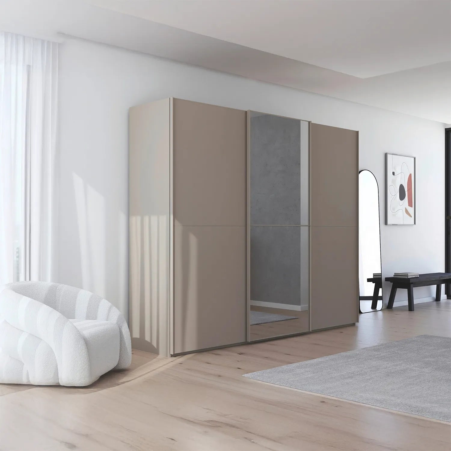 Supreme Duo Fango 3 Door Sliding Wardrobe with Mirror