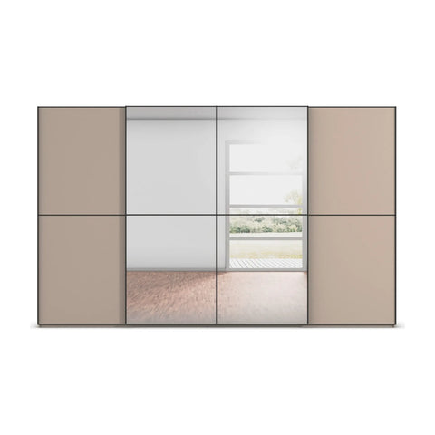 Supreme Duo Fango 4 Door Sliding Wardrobe with Mirror & Black Trim