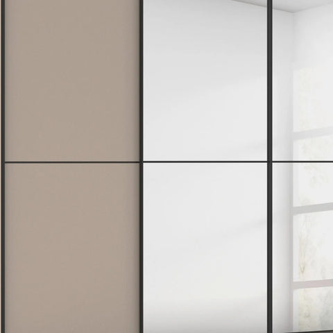 Supreme Duo Fango 4 Door Sliding Wardrobe with Mirror & Black Trim
