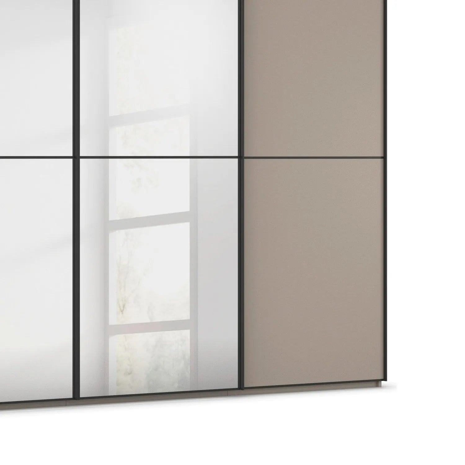 Supreme Duo Fango 4 Door Sliding Wardrobe with Mirror & Black Trim