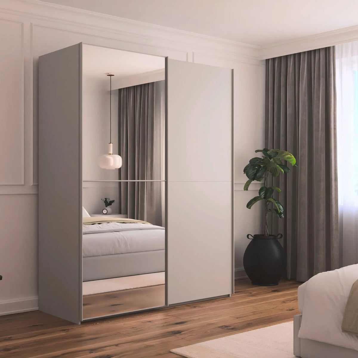 Supreme Duo Silk Grey 2 Door Sliding Door Wardrobe with Mirror