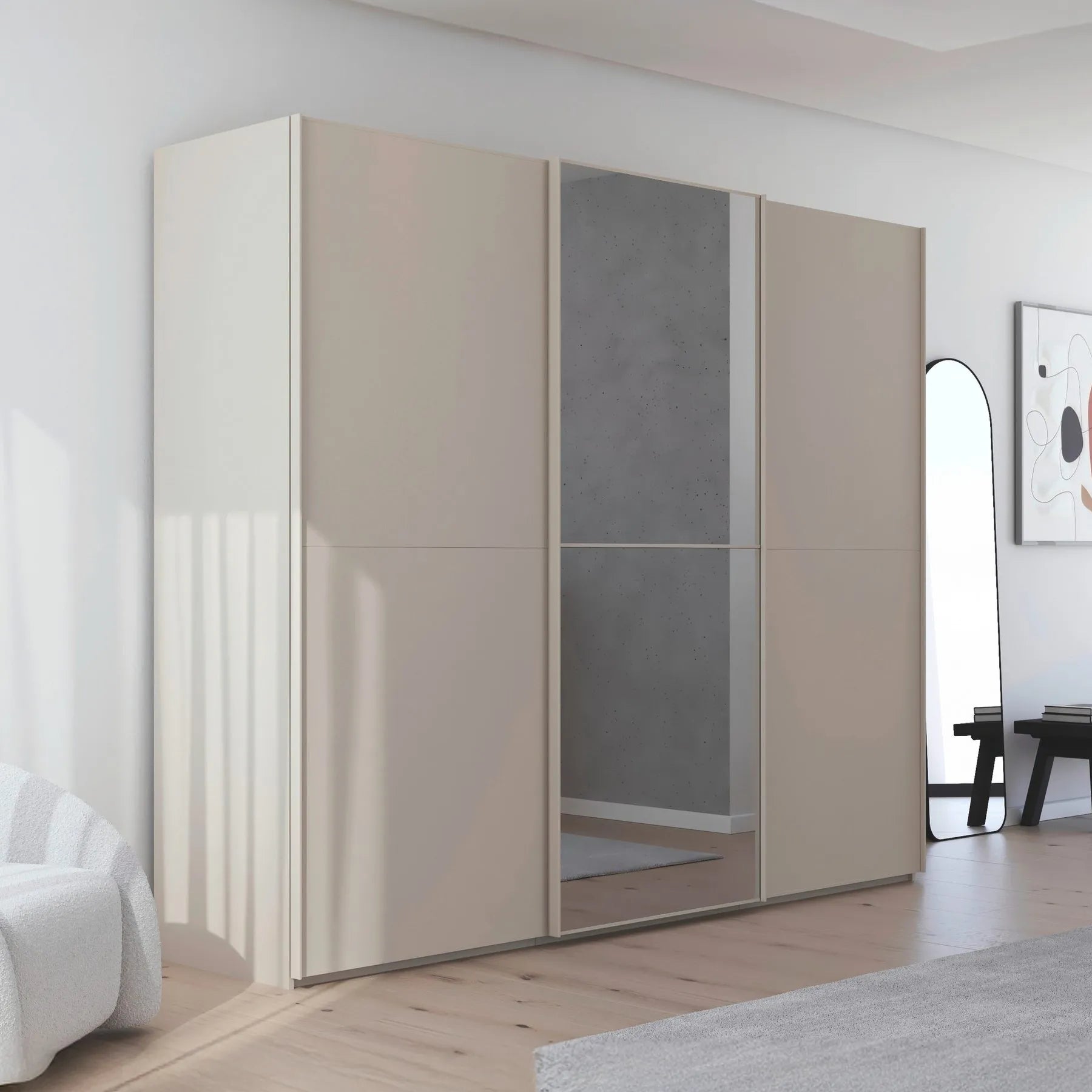 Supreme Duo Champagne Glass & Mirror 3 Door Sliding Door Wardrobe