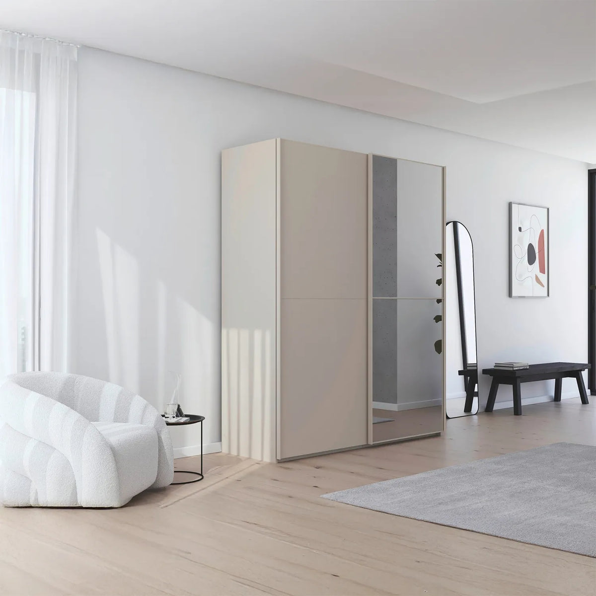 Supreme Duo Champagne Glass Sliding Door Wardrobe with Mirror