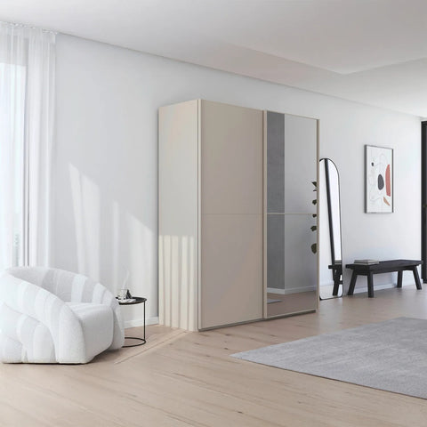 Supreme Duo Champagne Glass Sliding Door Wardrobe with Mirror