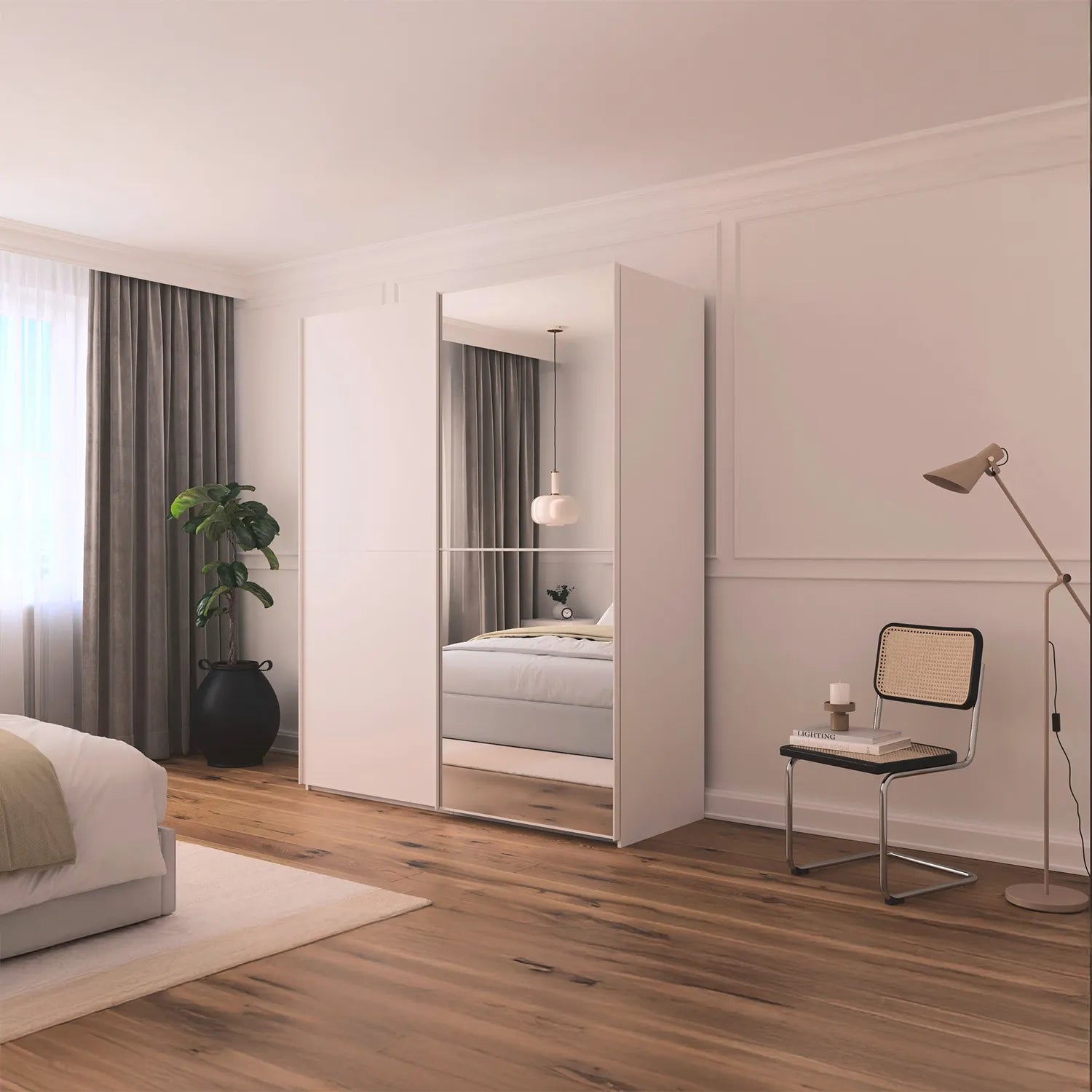 Supreme Duo White Glass & Mirror 2 Door Sliding Door Wardrobe
