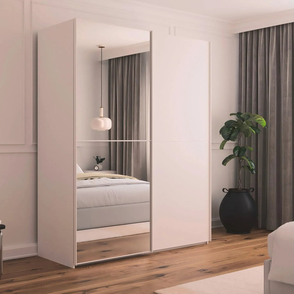 Supreme Duo White Glass & Mirror 2 Door Sliding Door Wardrobe