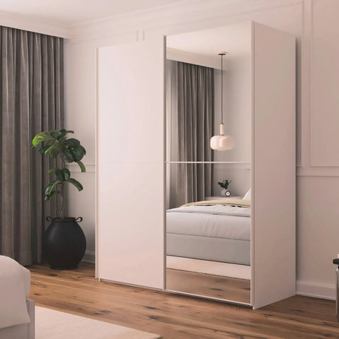 Supreme Duo White Glass & Mirror 2 Door Sliding Door Wardrobe