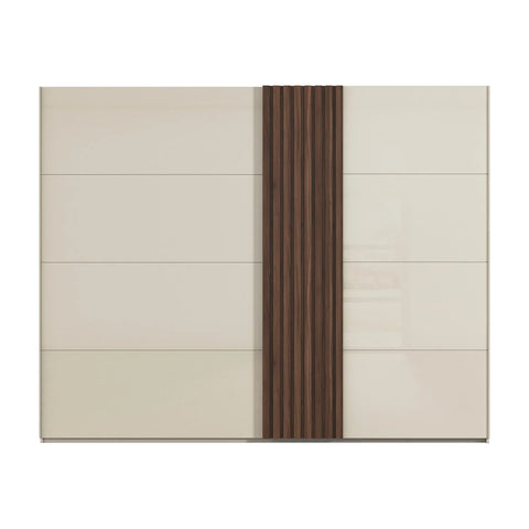 Rauch Tegra Fusion Champagne Glass and Walnut Oak Sliding Door Wardrobe - Pendle Village Furniture