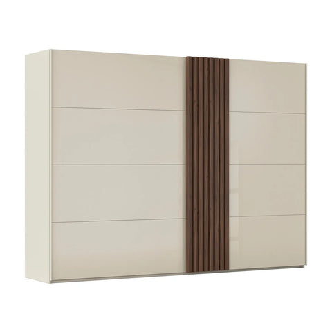 Rauch Tegra Fusion Champagne Glass and Walnut Oak Sliding Door Wardrobe - Pendle Village Furniture