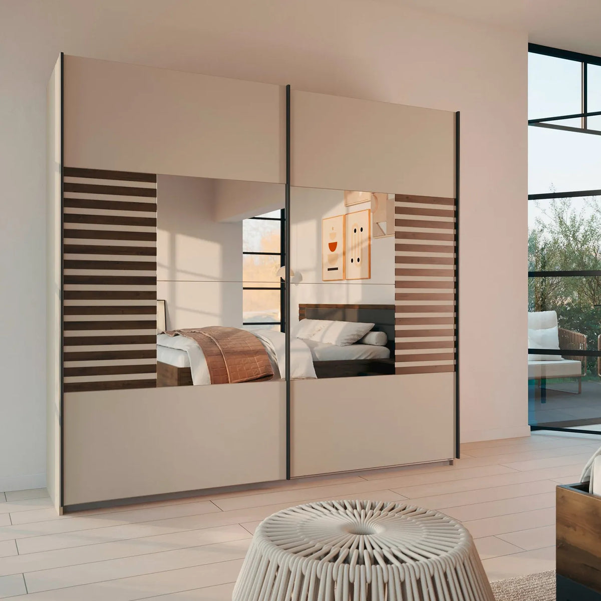 Vestro Champagne Sliding Door Wardrobe With Mirror - Pendle Village Furniture